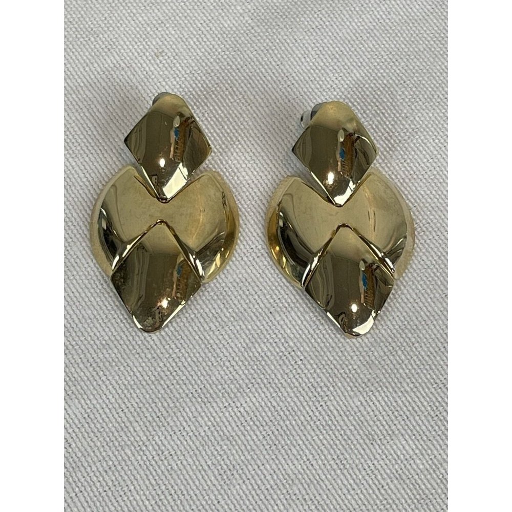 Vintage Gold Tone Articulated Drop Earrings Statement Post Pierced Lightweight